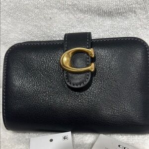 Coach Black Leather Wallet with Gold Clasp